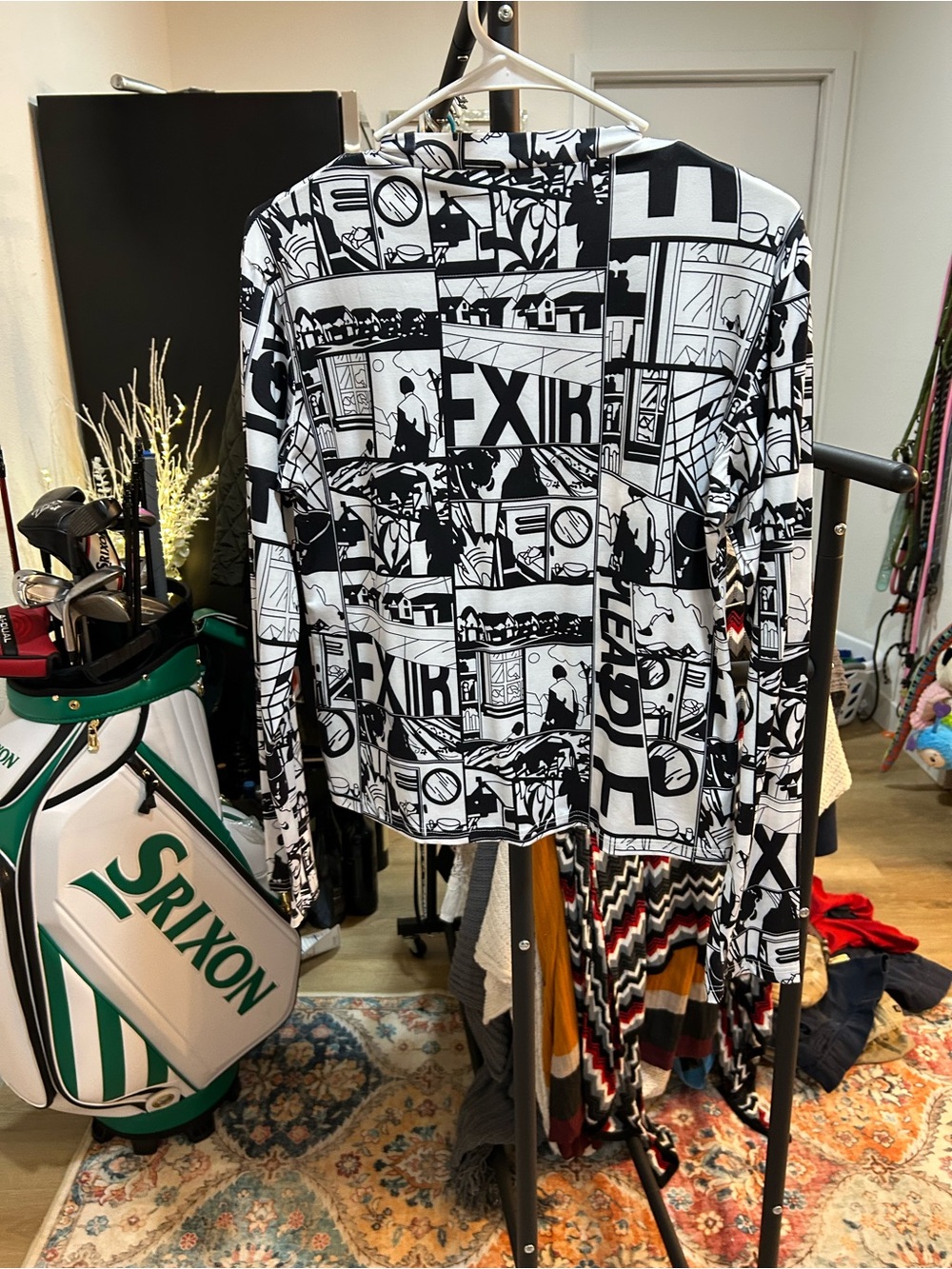 SHEIN Black & White Graphic Lightweight Shirt Jacket